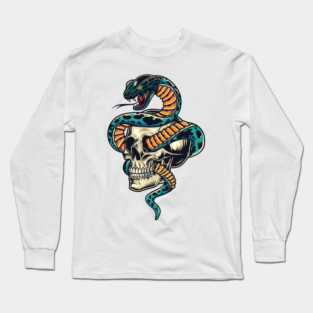 Skull With Snake Artwork Long Sleeve T-Shirt by Utopia Shop